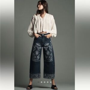 Anthropologie The Kenna Mid Rise Embroidered Barrel Jeans: Bandana Edition Sz 32